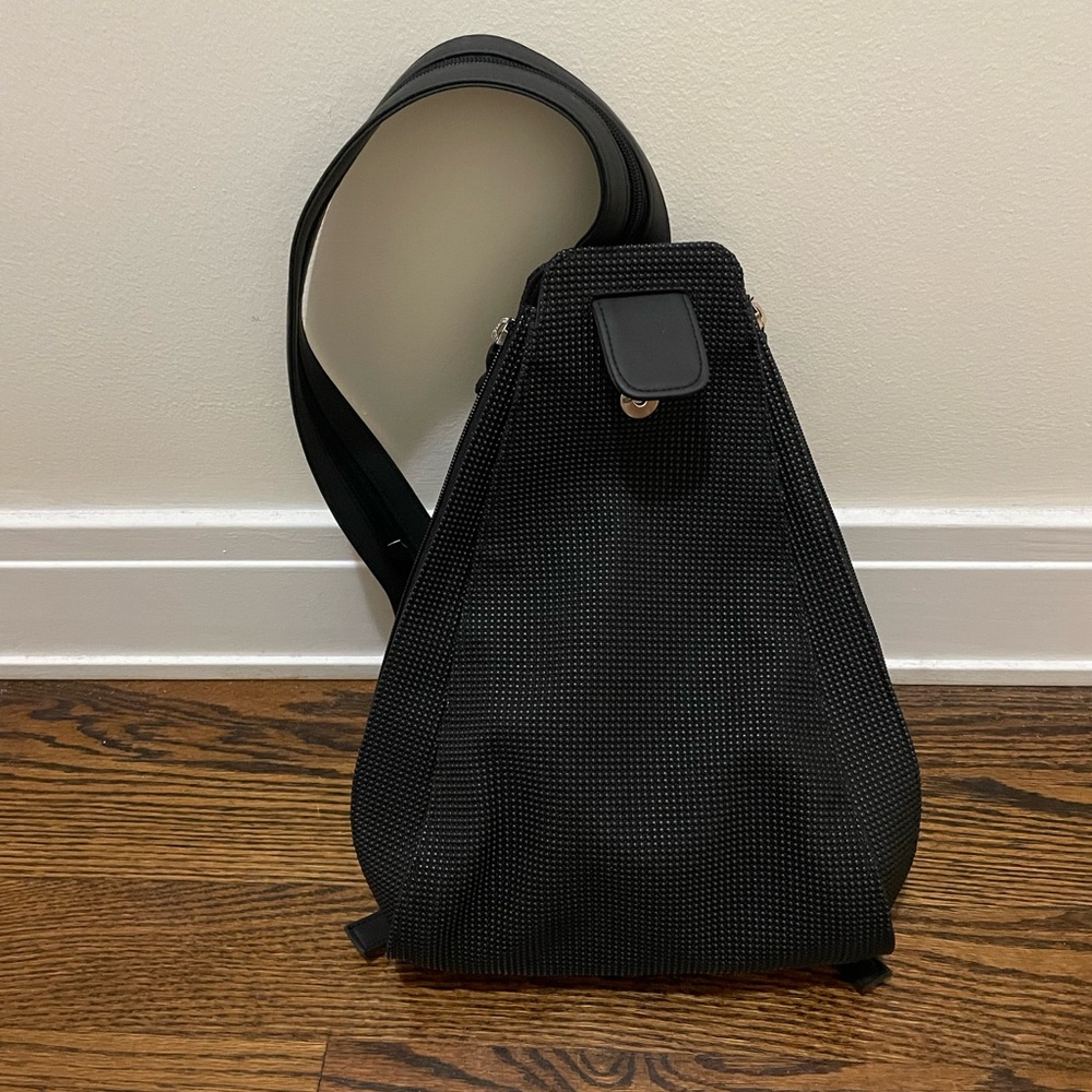 Urban Oxide UO2 Pebbled Backpack Sling Bag Rubber Black Adjustable Strap Purse